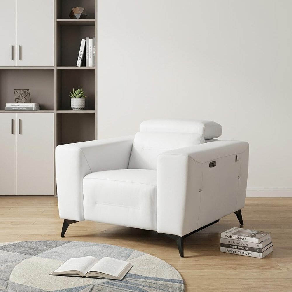 41" White Italian Leather Power Recliner Chair