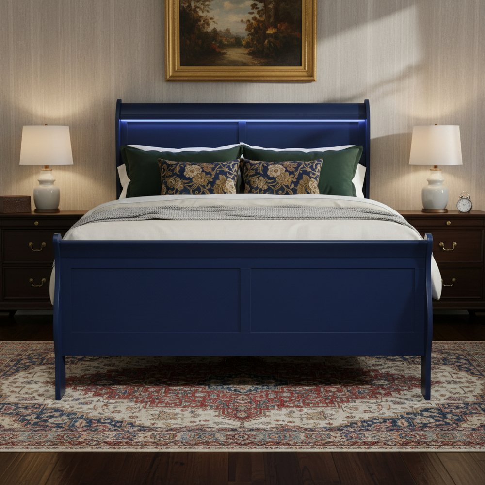Blue King Bed Frame With No