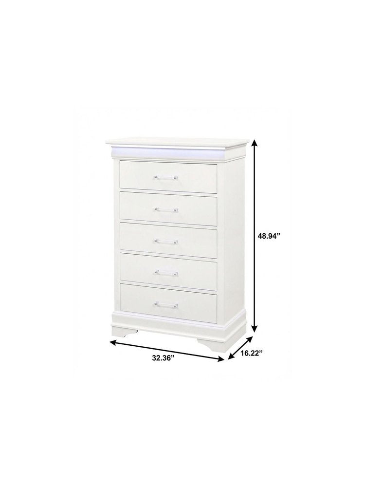 16" White Solid Wood Five Drawer Chest with LED Lighting