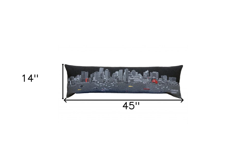 14" X 45" Black Gray and White Hometown Pride Wool Lumbar Throw Pillow