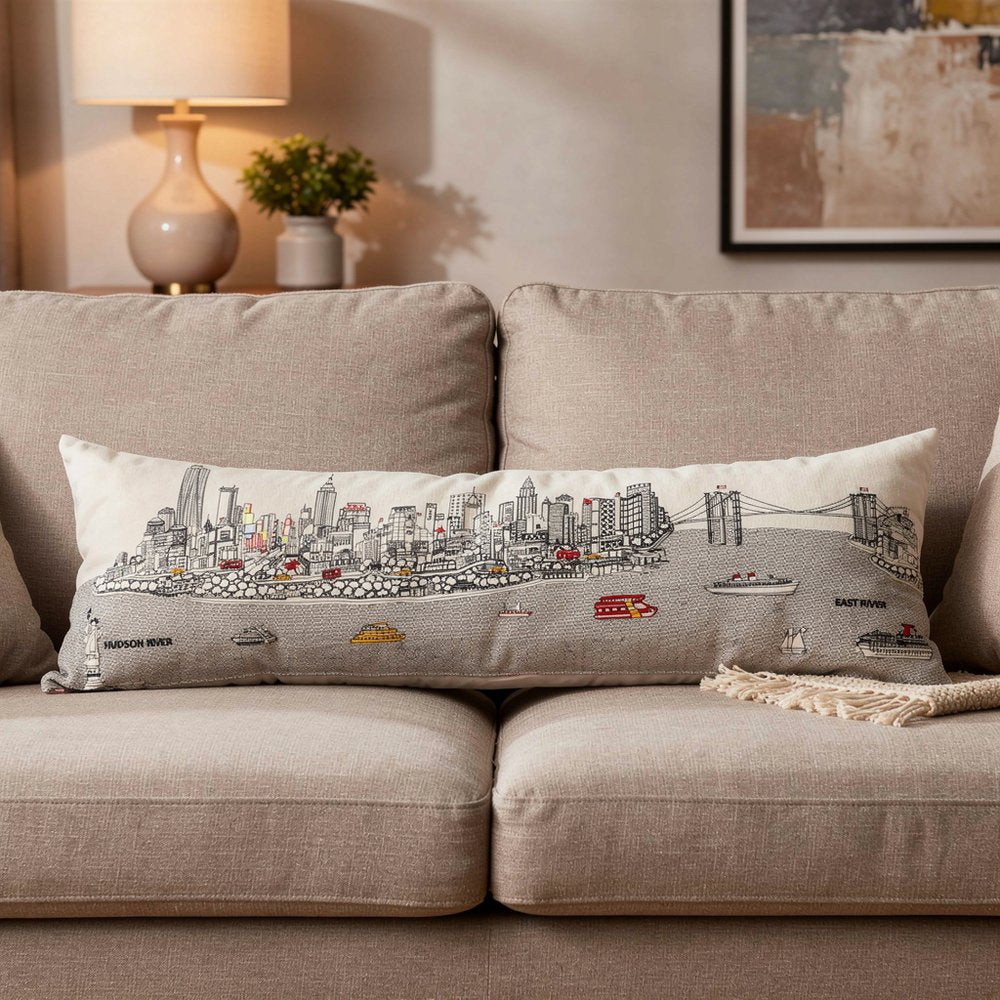 46" White NYC Daylight Skyline Lumbar Decorative Pillow