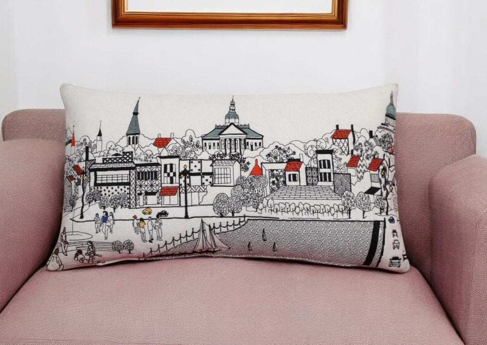 14" X 24" Cream Hometown Pride Wool Lumbar Throw Pillow