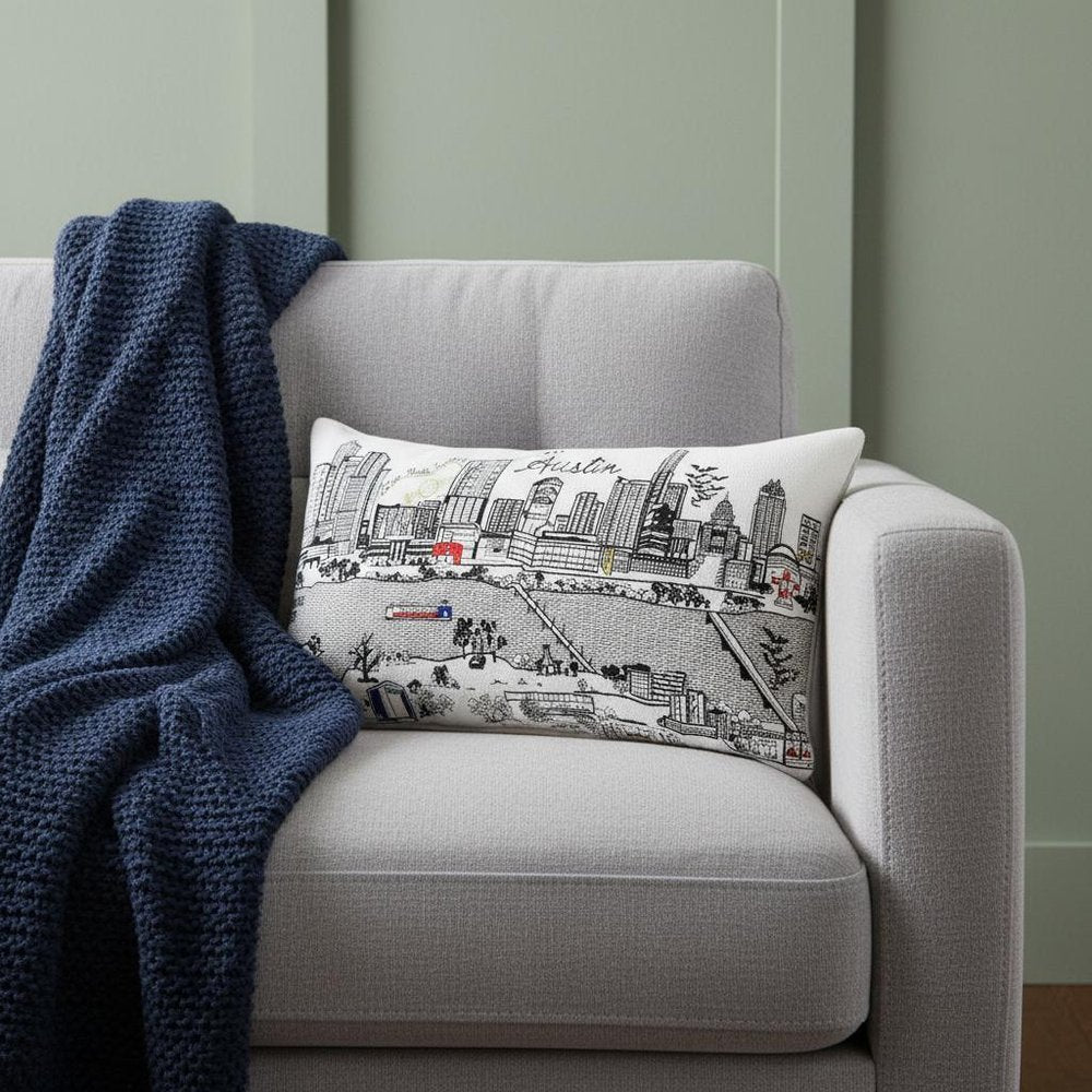 14" X 24" Cream Austin Daylight Skyline Lumbar Decorative Pillow