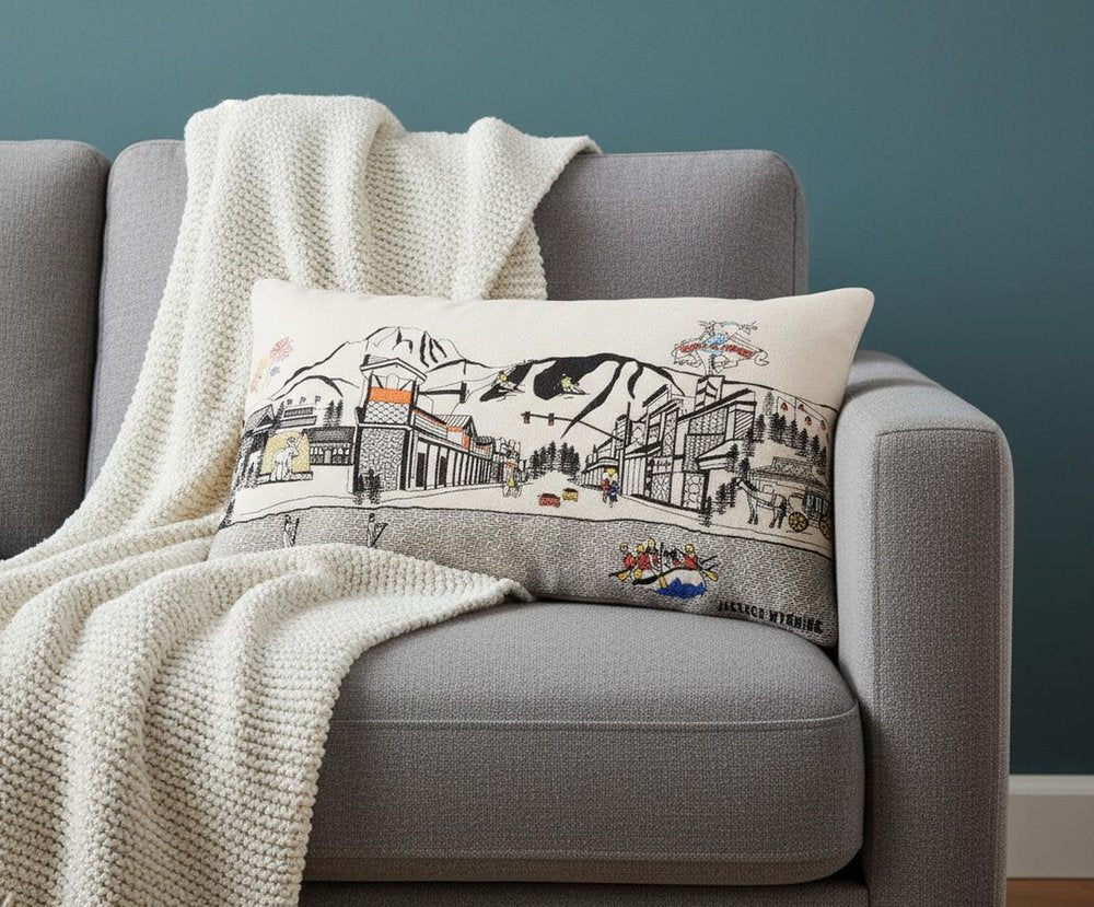 14" X 24" Cream Jackson Daylight Skyline Lumbar Decorative Pillow