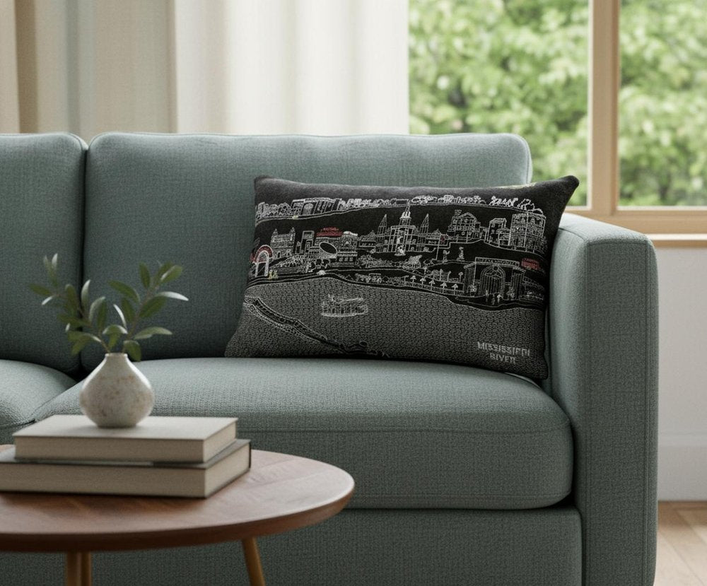 14" X 24" Dark Gray And White New Orleans Nighttime Skyline Lumbar Decorative Pillow
