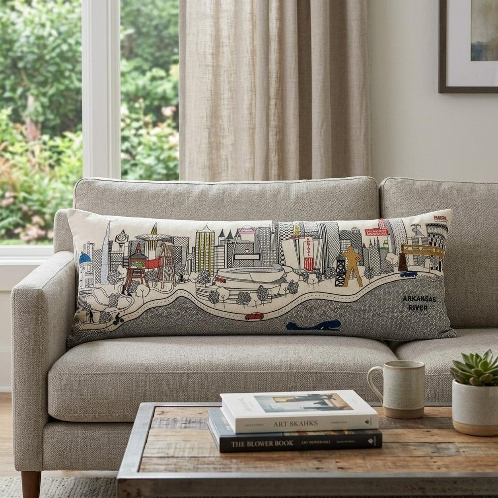 14" X 25" Cream Tulsa Daylight Skyline Lumbar Decorative Pillow
