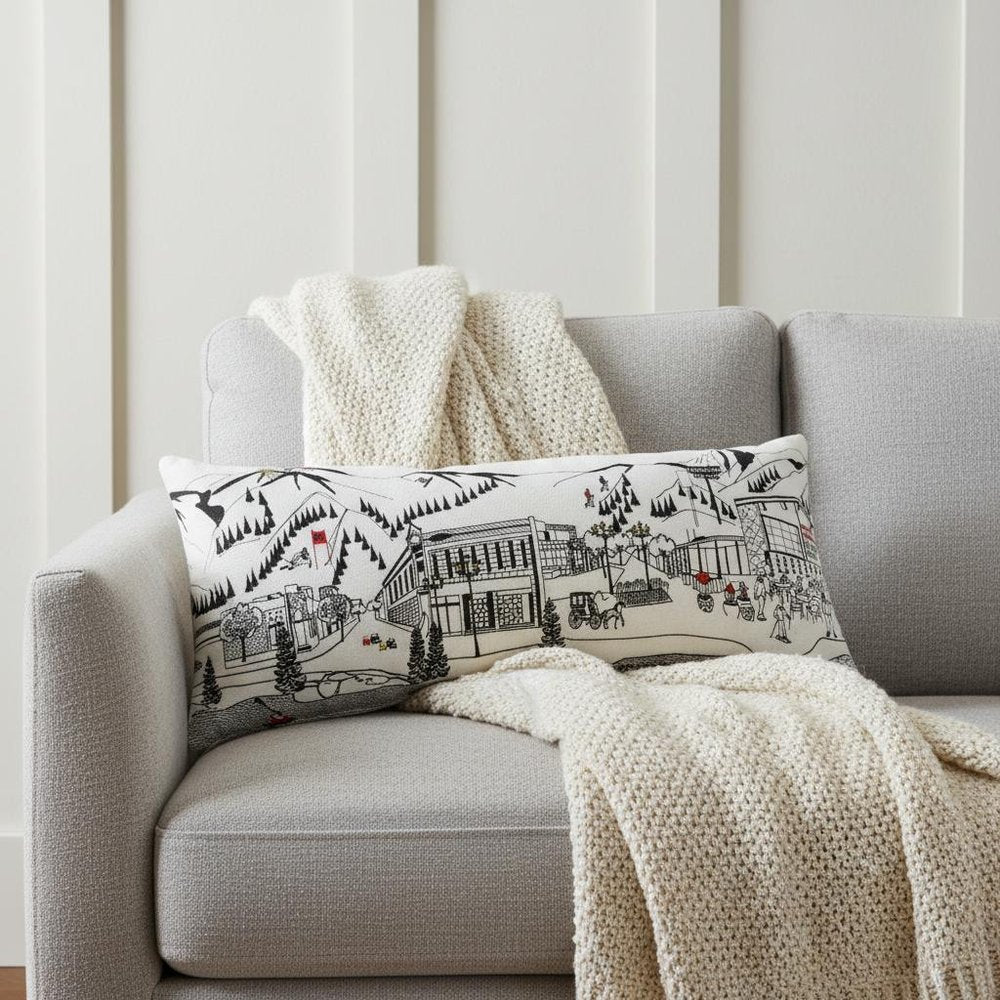 14" X 35" Cream Aspen Daylight Skyline Lumbar Decorative Pillow