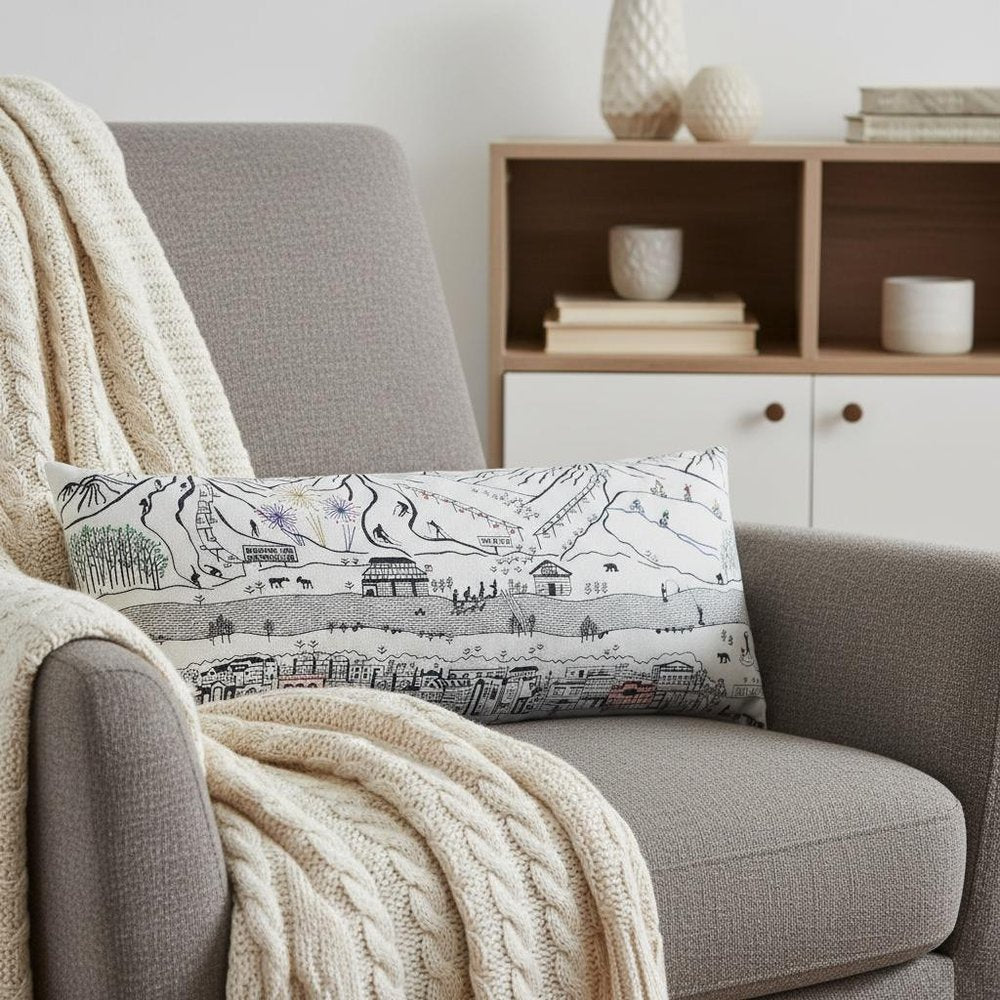 14" X 35" Cream Breckenridge Daylight Skyline Lumbar Decorative Pillow