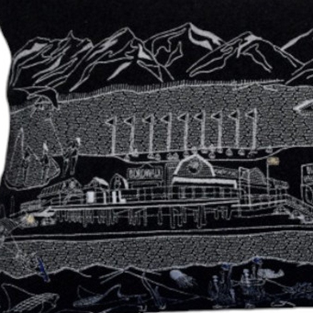 14" X 35" Black Gray and White Hometown Pride Wool Lumbar Throw Pillow