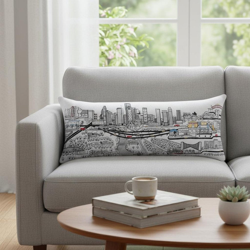 14" X 35" Cream Houston Daylight Skyline Lumbar Decorative Pillow