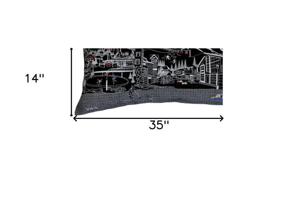 14" X 35" Black Gray and White Hometown Pride Wool Lumbar Throw Pillow