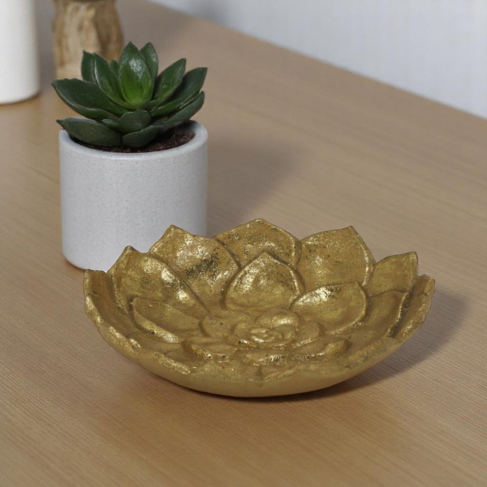 6" Gold Lotus Flower Metal Lotus Leaf Handmade Vanity Tray