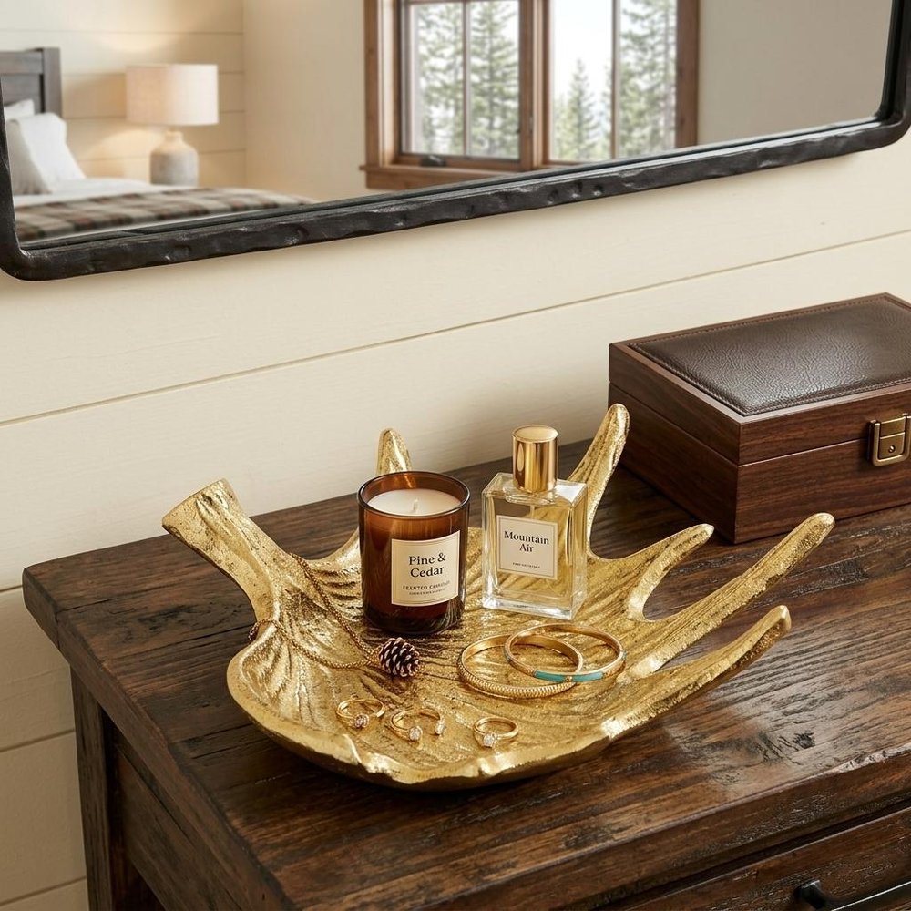10" Gold Antler Cast Iron Vanity Tray