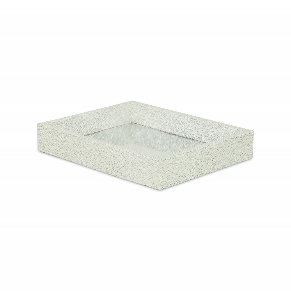 10" White Silver Rectangular Wood Handmade Tray