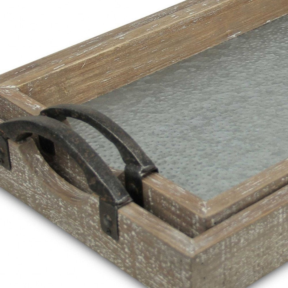 Set of Two Gray Metal Handmade Serving Tray With Handles