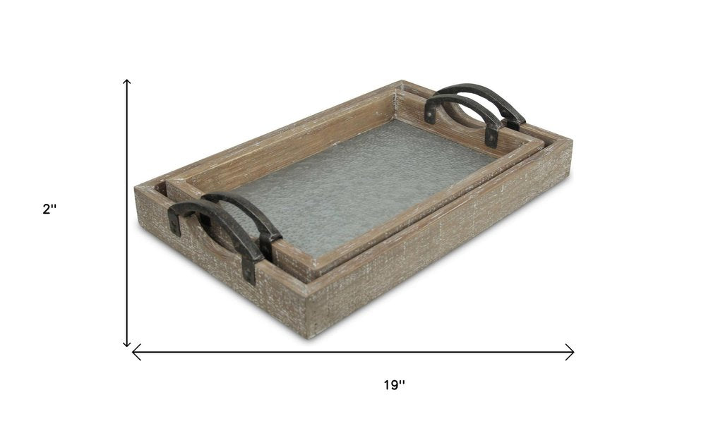 Set of Two Gray Metal Handmade Serving Tray With Handles