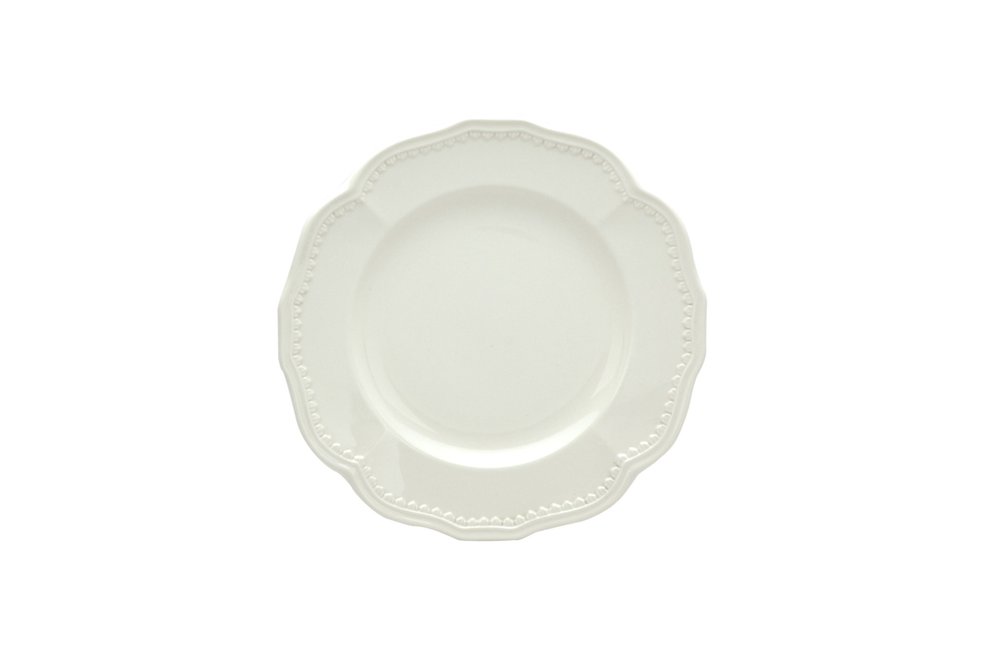 White Four Piece Round Scallop Stoneware Service For Four Salad Plate Set