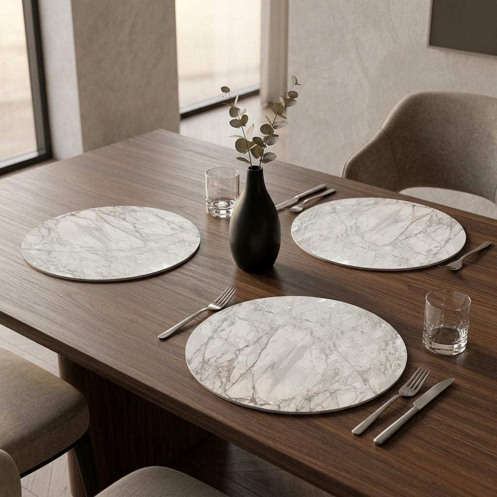 15" X 15" Silver And Gray Abstract Round Placemats
