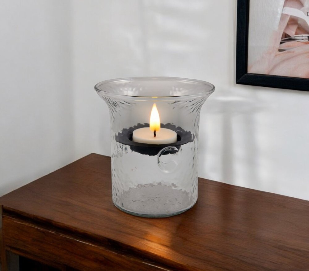 4" Clear Glass Tabletop Hurricane Candle Holder With Candle