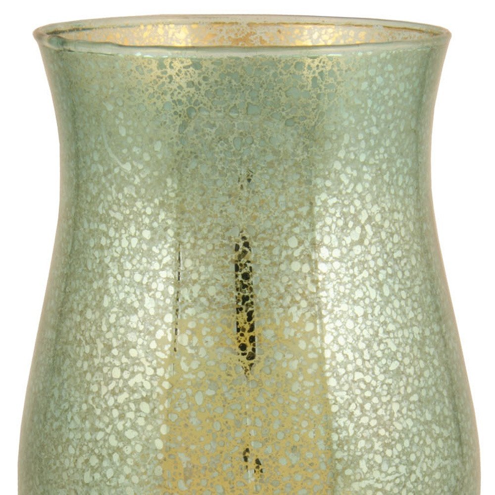 14" Green Glass Centerpiece Hurricane Candle Holder With Candle