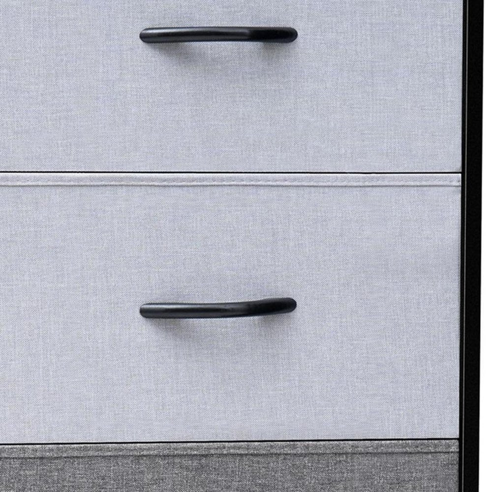 18" Gray and Black Steel and Fabric Five Drawer Chest