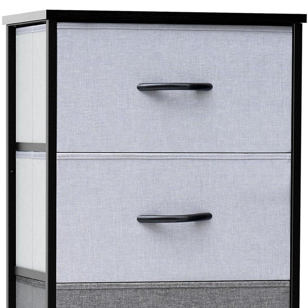 18" Gray and Black Steel and Fabric Five Drawer Chest
