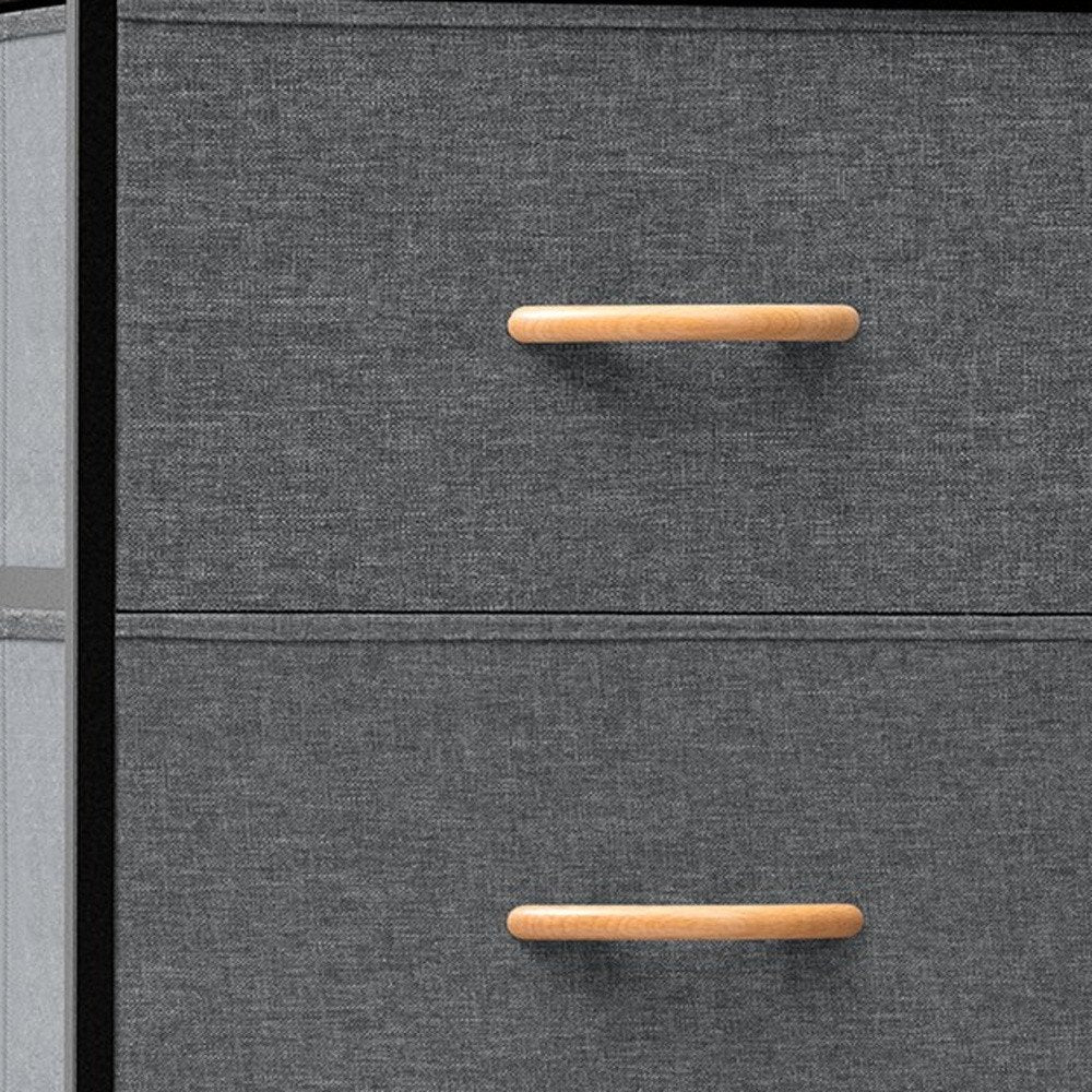 18" Gray And Black Steel And Fabric Five Drawer Dresser