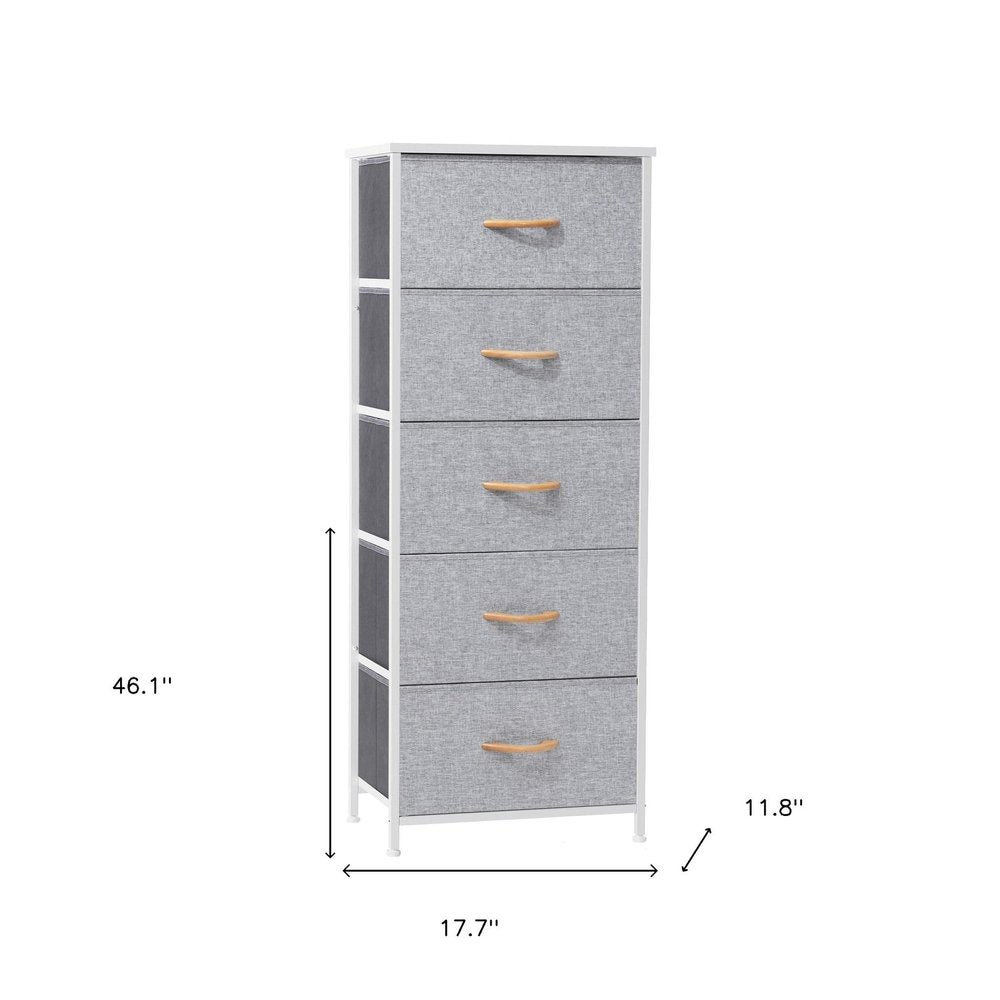 18" Gray and White Steel and Fabric Five Drawer Chest