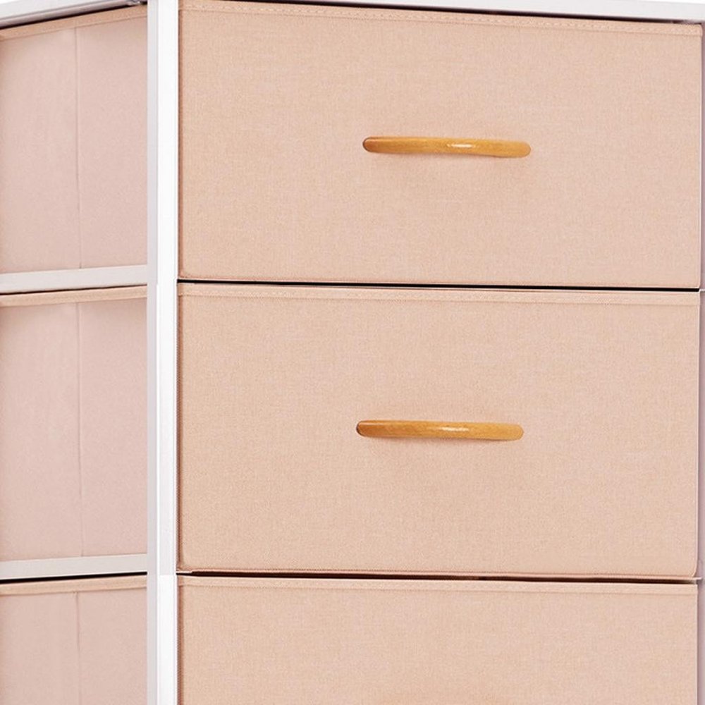 18" Pink and White Steel and Fabric Six Drawer Chest