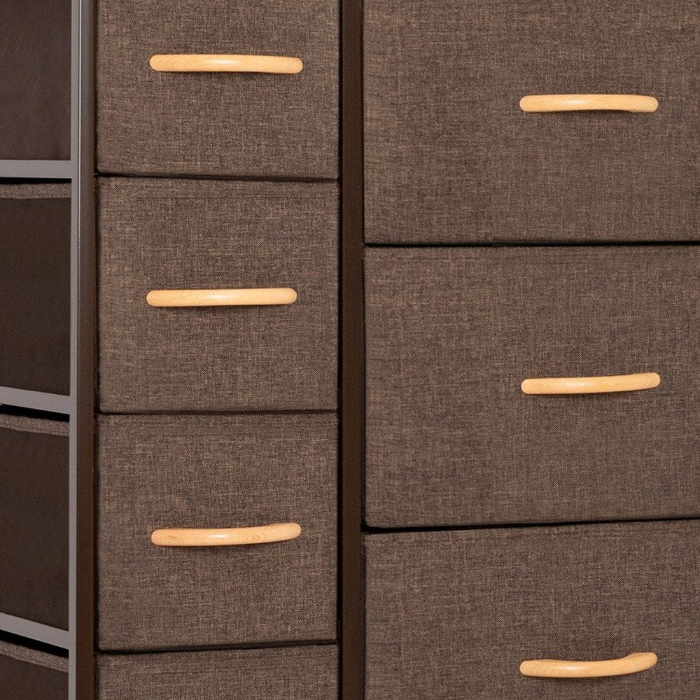 27" Brown Steel and Fabric Nine Drawer Combo Dresser