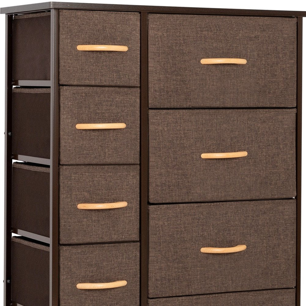 27" Brown Steel and Fabric Nine Drawer Combo Dresser