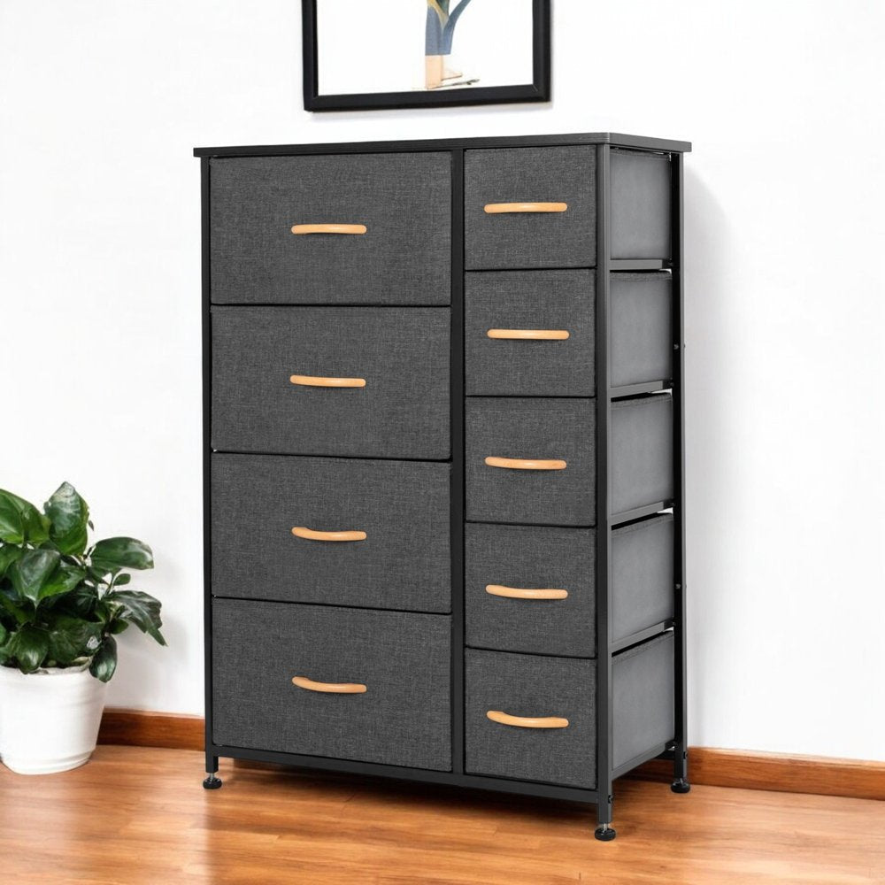 27" Gray and Black Steel and Fabric Nine Drawer Combo Dresser