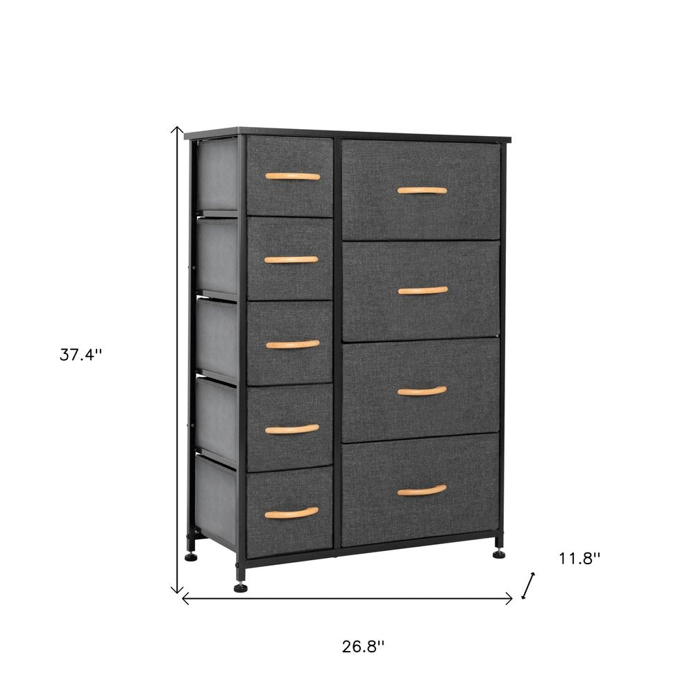 27" Gray and Black Steel and Fabric Nine Drawer Combo Dresser