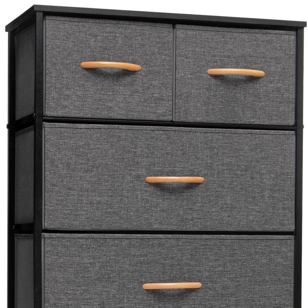 23" Gray and Black Steel and Fabric Six Drawer Chest