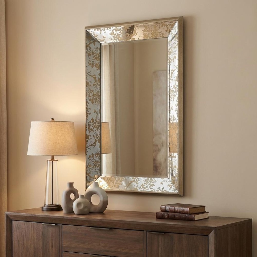 24" Silver Glass Framed Accent Mirror