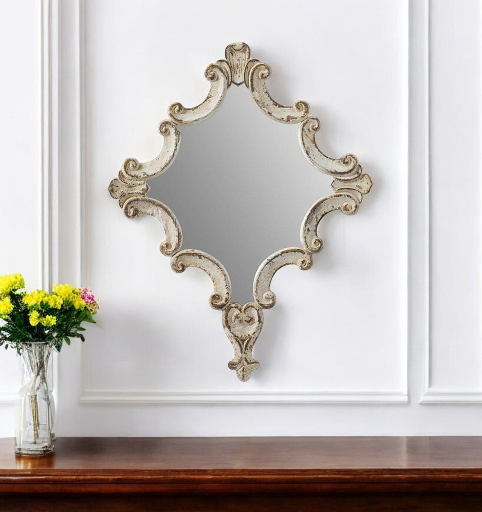 30" White Diamond Solid Wood Framed Accent Mirror
