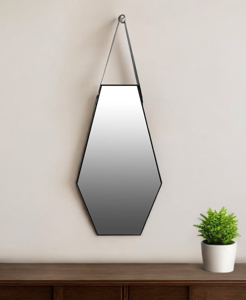 32" Black Hexagon Wood Framed Accent Mirror