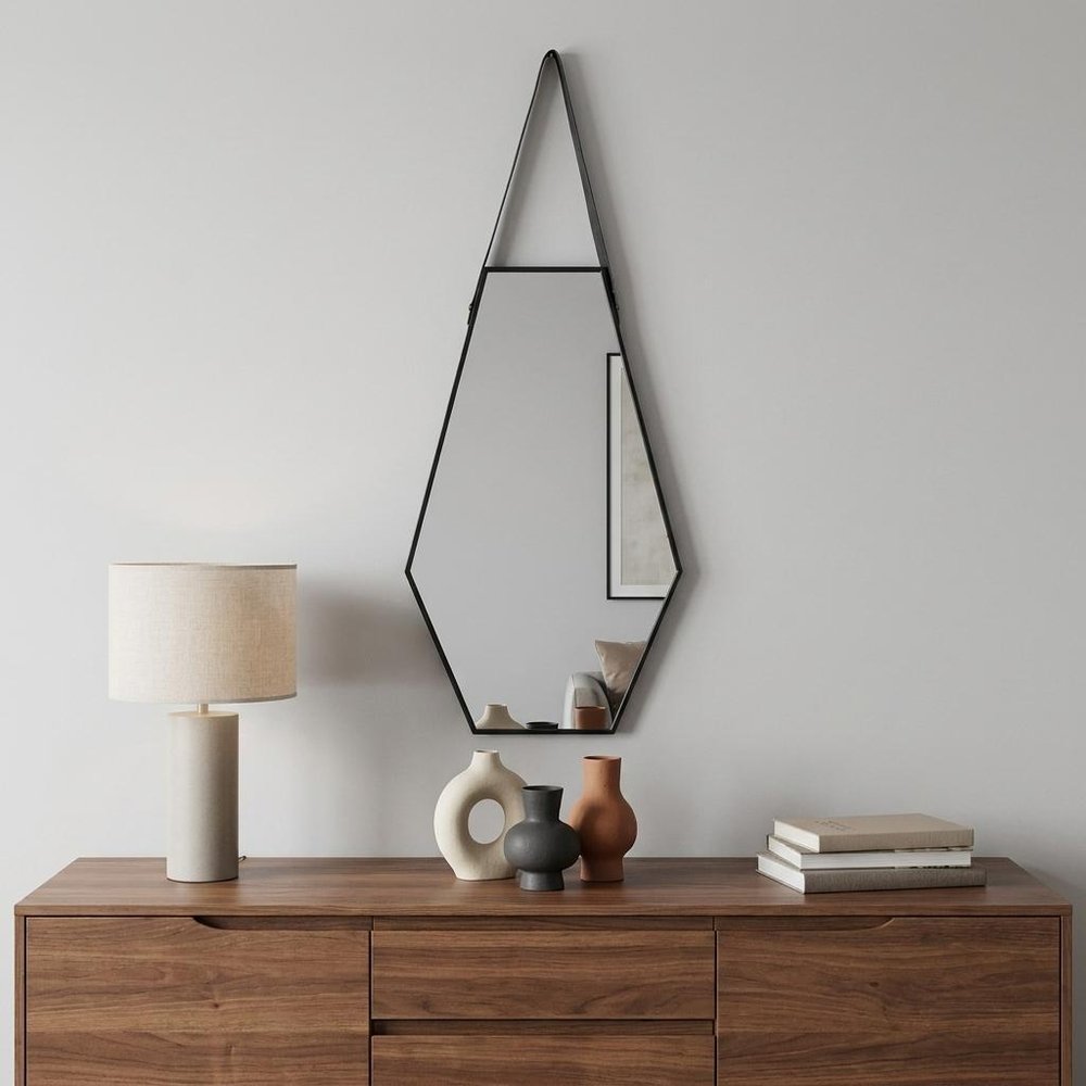 32" Black Hexagon Wood Framed Accent Mirror
