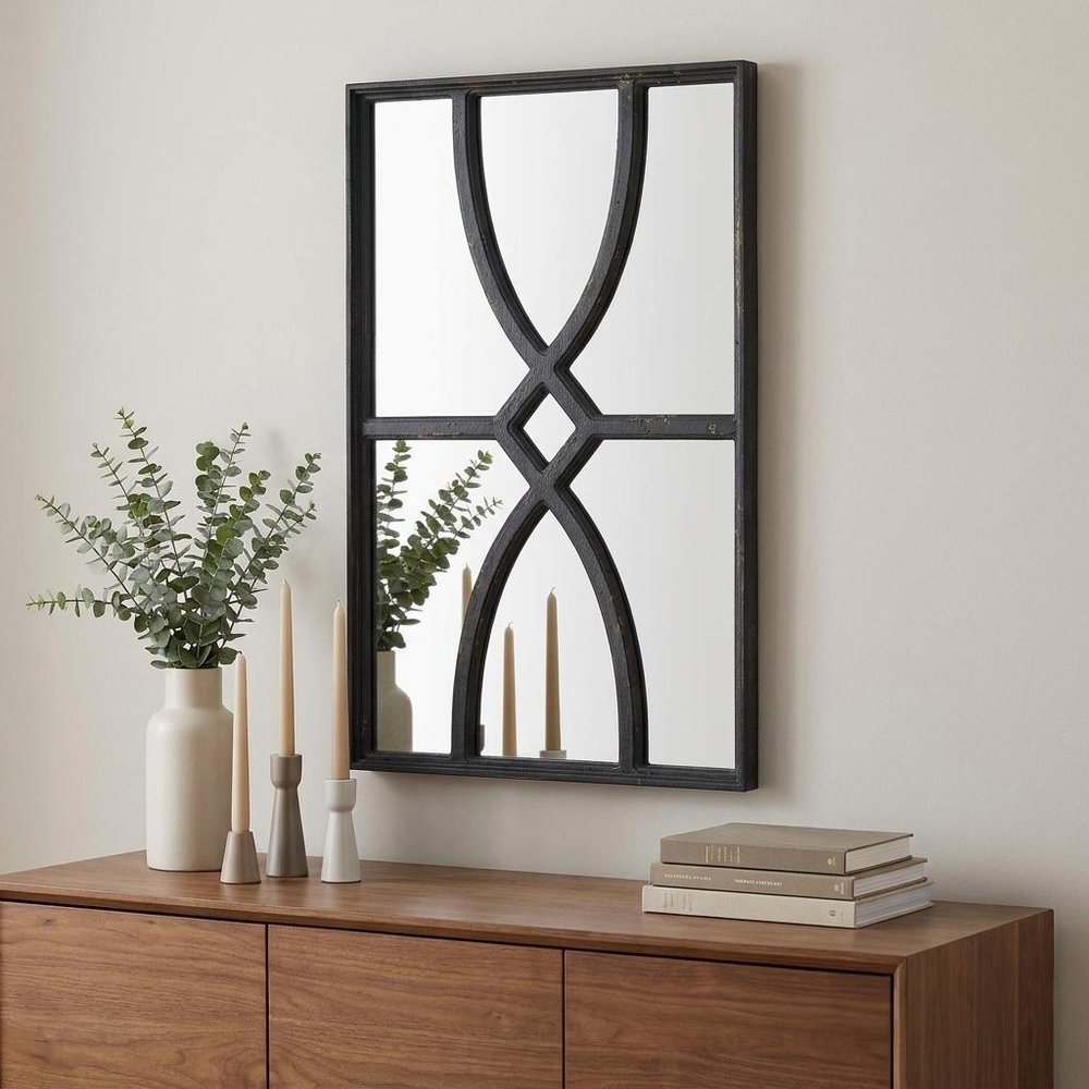 Set of Two Black Wood Framed Accent Mirror