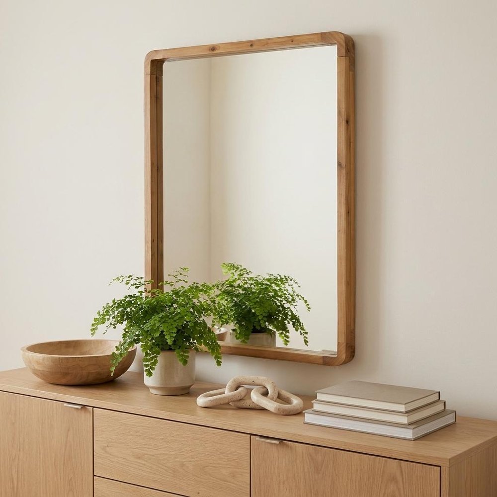 35" Brown Solid Wood Framed Accent Mirror