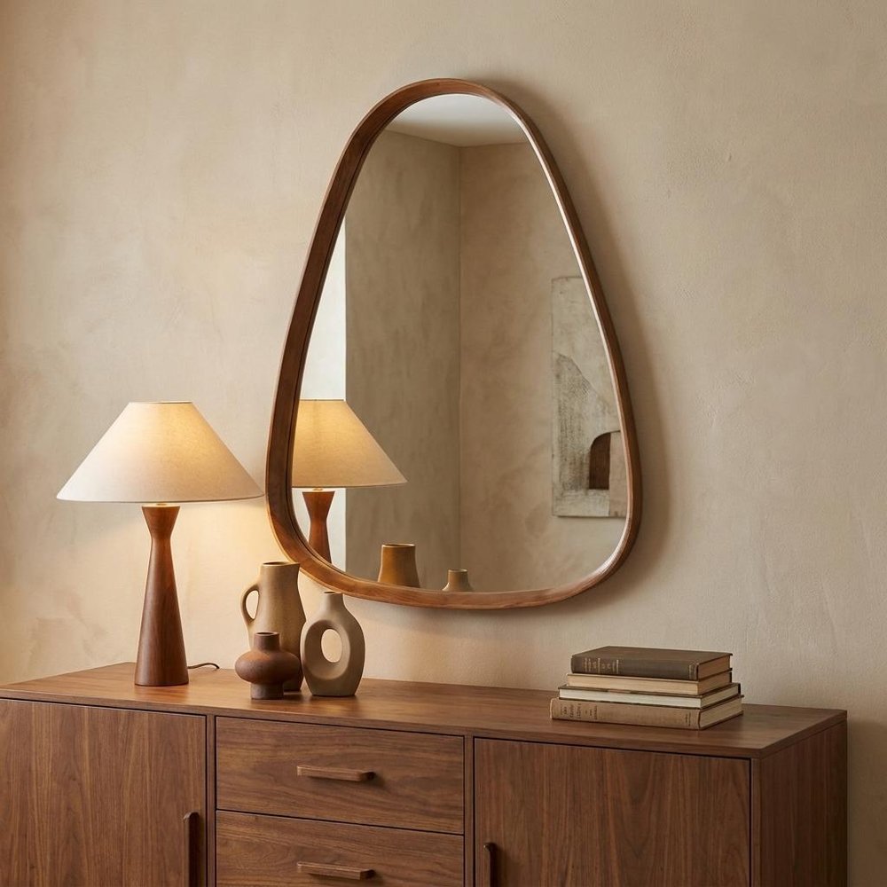 37" Brown Abstract Wood Framed Accent Mirror