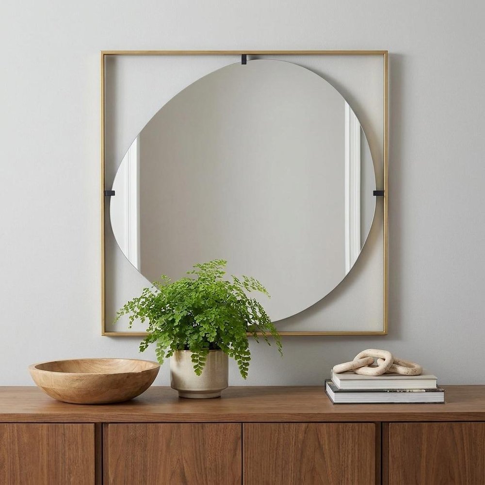 32" Gold Square Iron Framed Accent Mirror
