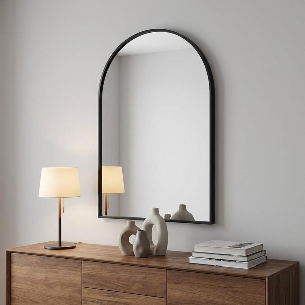 36" Black Arch Metal Framed Accent Mirror