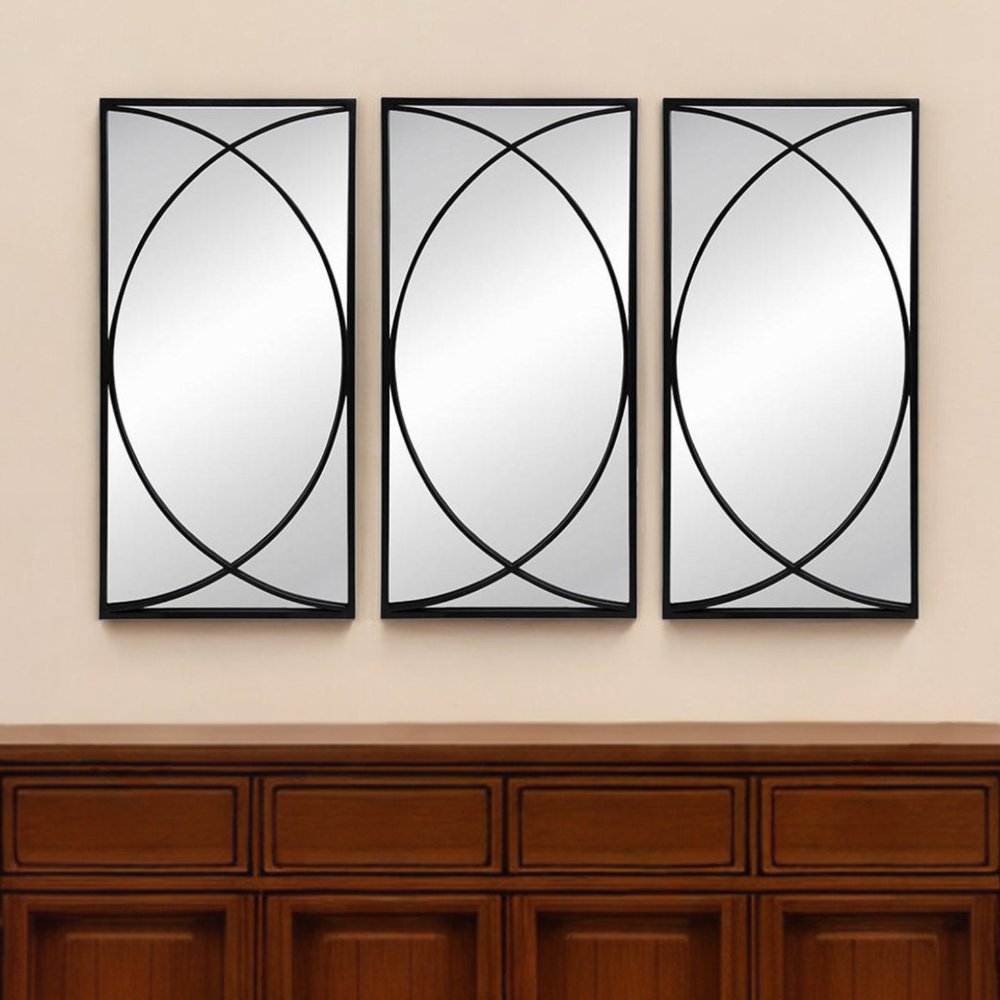 Set of Three Black Iron Framed Accent Mirror
