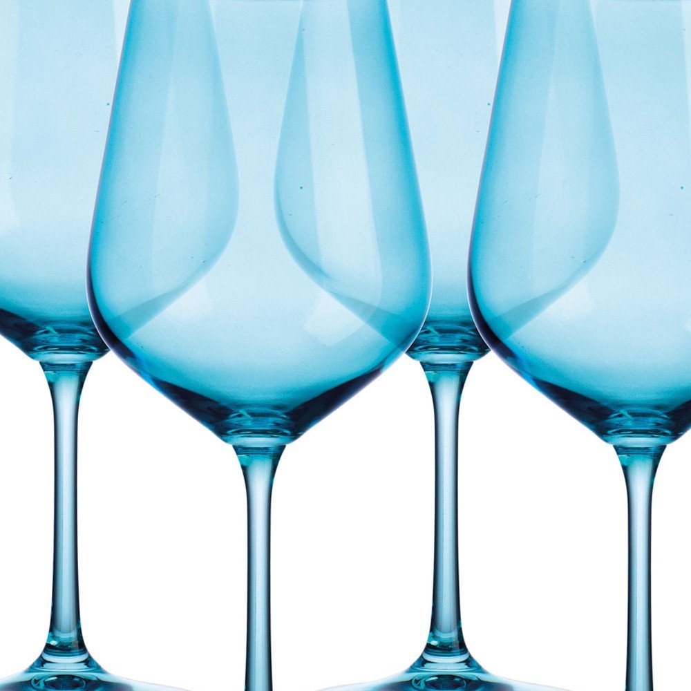 Set of Four Blue Crystal Balloon Bowl Stemmed Red Wine Glass