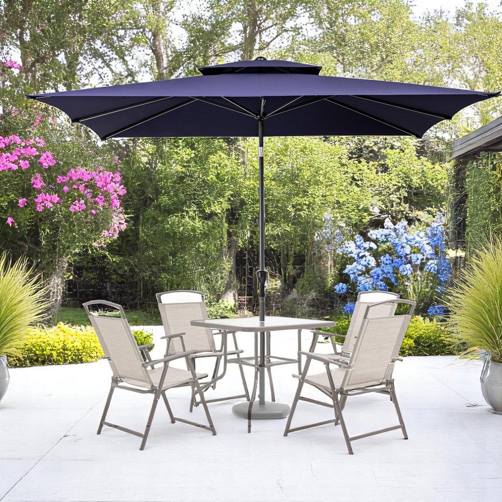 10' Navy Blue Polyester Rectangular Tilt Market Patio Umbrella