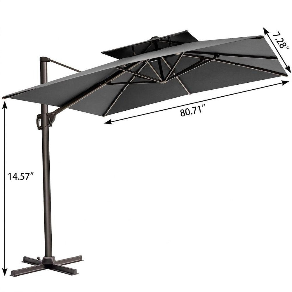 11' Dark Gray Polyester Round Tilt Cantilever Patio Umbrella With Stand
