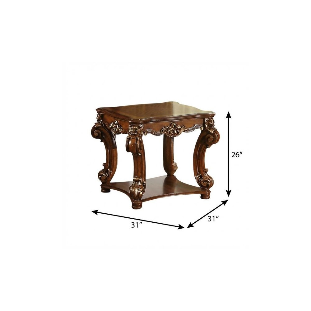 26" Cherry Manufactured Wood And Solid Wood Square End Table With Shelf