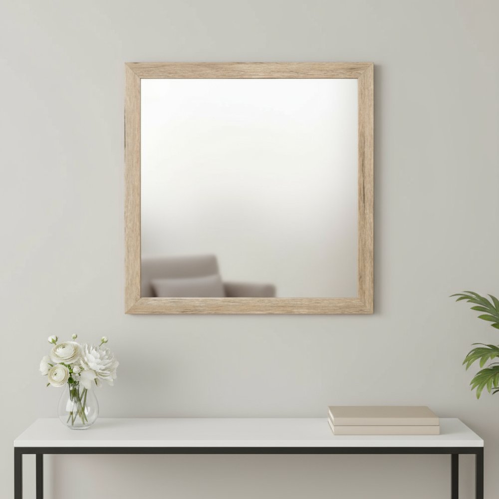 40" Natural Square Wood Framed Accent Mirror