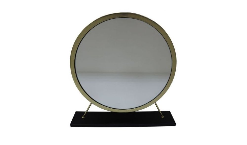 19" Brass Round Metal Framed Freestanding Mirror